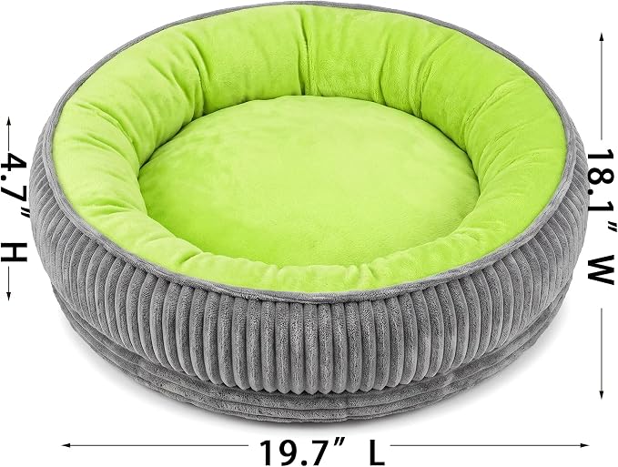 Calming Dog Bed for Small Dogs 18"x20" - Washable Donut Pet Bed with Anti-Slip Bottom, Soft Puppy Bed for Indoor Kittens and Cats with Removable Cover (Lime Green)
