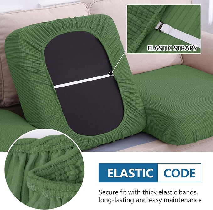 hyha Waterproof Couch Cushion Covers for Pets, Non Slip Sofa Cover for Dogs Washable, Soft Thick Stretch Jacquard Fabric, Sofa Slipcovers with Elastic Bottom (1 Piece for Medium, Grass Green)