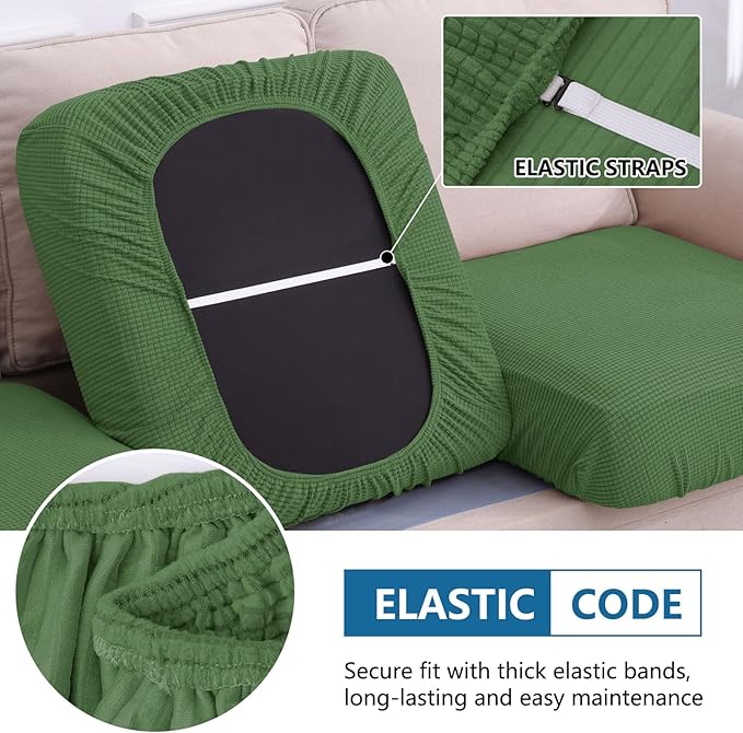 hyha Waterproof Couch Cushion Covers for Pets, Non Slip Sofa Cover for Dogs Washable, Soft Thick Stretch Jacquard Fabric, Sofa Slipcovers with Elastic Bottom (1 Piece for Large, Grass Green)