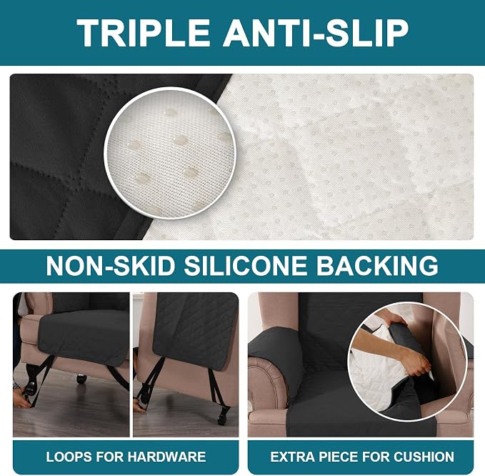 Turquoize 100% Waterproof Wing Chair Cover Wing Armchair Slipcovers Chair Couch Protector Triple Non-Slip Sofa Slipcover for Wing Chair Furniture Protector for Pets, Kids,Dog (Wing Chair, Black)