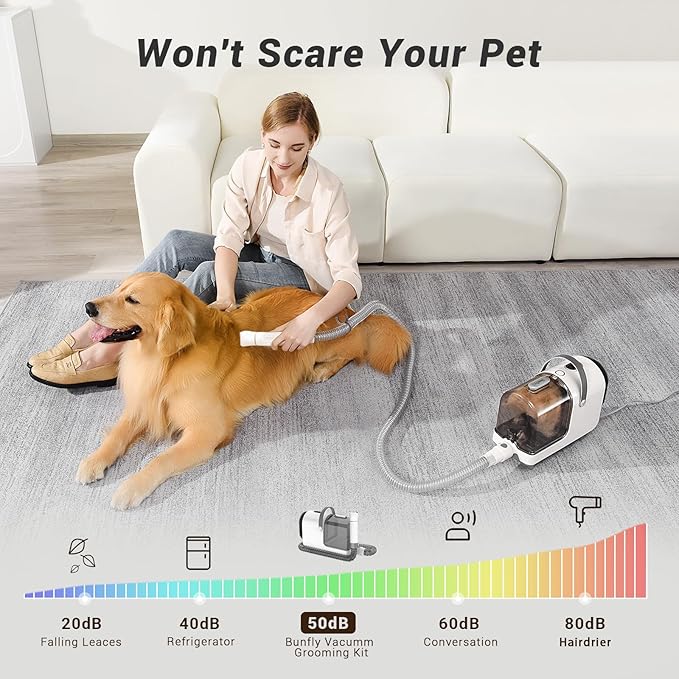 Bunfly Dog Grooming Kit,13000Pa Strong Grooming & Vacuum Suction 99.99% Pet Hair, 16 Pet Grooming Tools for Dogs Cats, 3L Large Capacity Dust Cup, Quiet Pet Vacuum Groomer (Grey)
