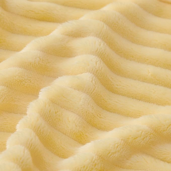Bnuitland Light Yellow Fleece Throw Blanket, 300GSM Soft Warm Cozy Fluffy Throw for Babys & Pets, Stripe Pattern 50"x40", All Season Sofa Bed Blanket for Home Decor