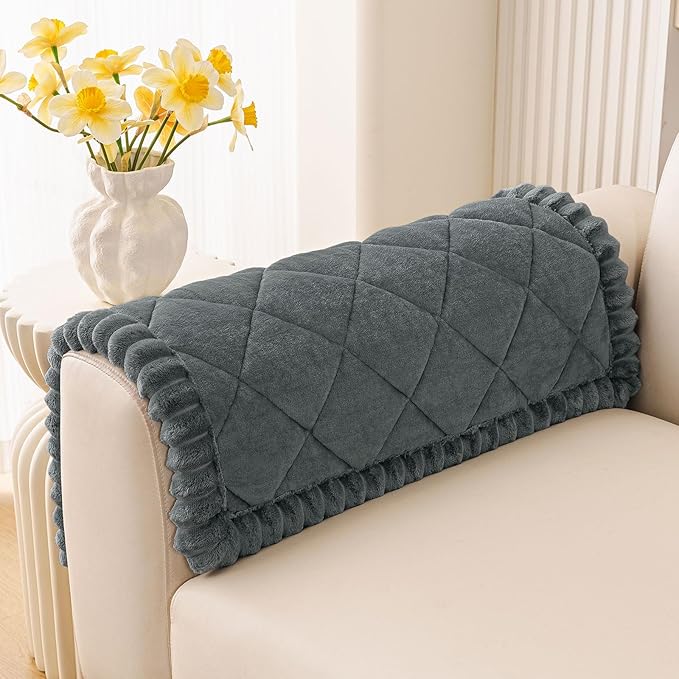 Smiry Couch Cover for Dogs, Non Slip Washable Pet Sofa Protector for Large Dogs, Cats, Fuzzy Plush Sofa Covers Backrest & Armrest, Against Fur, Dirt & Scratch Resistant, Dark Grey, 27.6"×27.6"