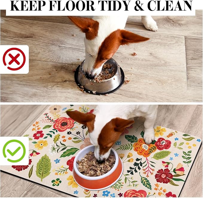 Absorbent Quick Dry Pet Food Mat for Dogs and Cats - Eco-Friendly Bowl Mat for Food and Water Dispenser - 16"x24" Floor Accessory