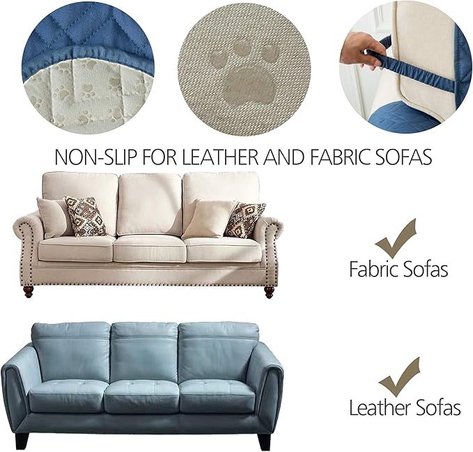 Ameritex Couch Sofa Slipcover 100% Waterproof Nonslip Quilted Furniture Protector Slipcover for Dogs, Children, Pets Sofa Slipcover Machine Washable (Blue, 78")