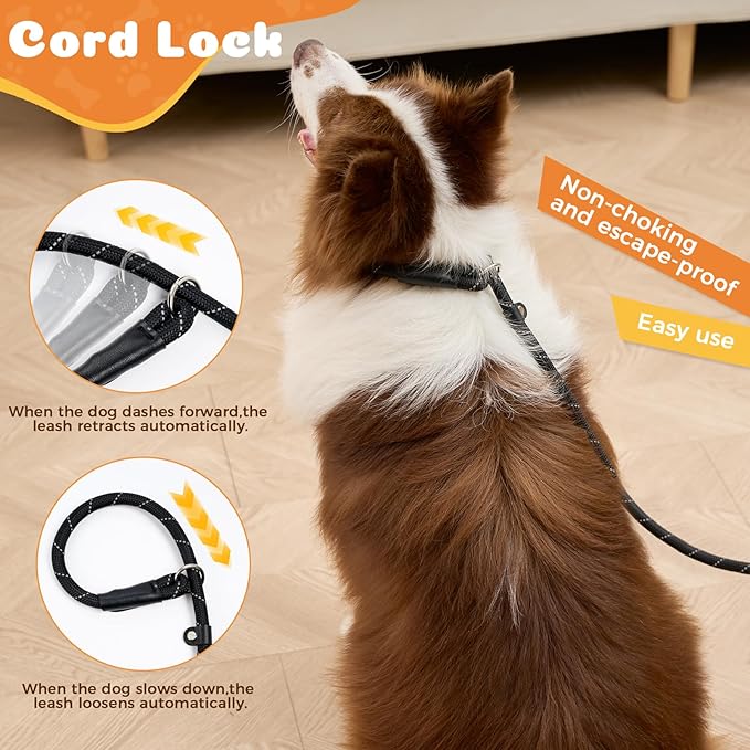 Reflective Slip Leads for Dogs,6FT x 1/2" Dog Leash Heavy Duty Strong Rope Lead for Large, Medium Dogs, No Pull Pet Training Leash(Black, Large(1/2in-6ft))