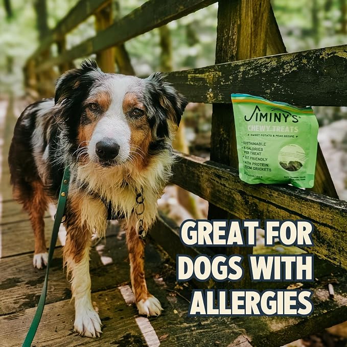 Jiminy's Chewy Cricket Dog Training Treats, Chewy, Low Calorie, Hypoallergenic, Made in USA, 6oz, Sweet Potato & Pea (Pack of 3)