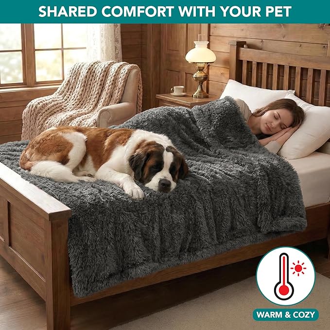 PetAmi Fluffy Waterproof Dog Blanket for Couch and Bed, Reversible Sherpa Pet Throw, Pee Proof Furniture Protector Sofa Cover, Washable Cat Blanket for Medium Large Dogs and Cats (Gray, 40x60)