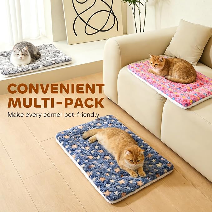 Mora Pets Cat Bed Dog Crate Pad Ultra Soft Pet Bed with Cute Star Print Washable Reversible for Small Dogs 14 x 17.5 inch 2 Pack Pink and Dark Blue
