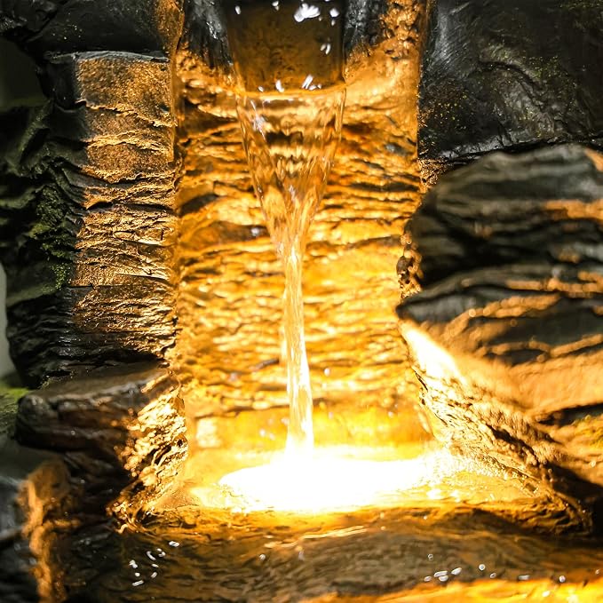 Sunlinua 5-Tier Cascading Rock Water Fountain Outdoor - 23.6”H Indoor/Outdoor Modern Floor Standing Water Fountain Garden, Patio, Backyard, Deck, Porch and Home Art Decor