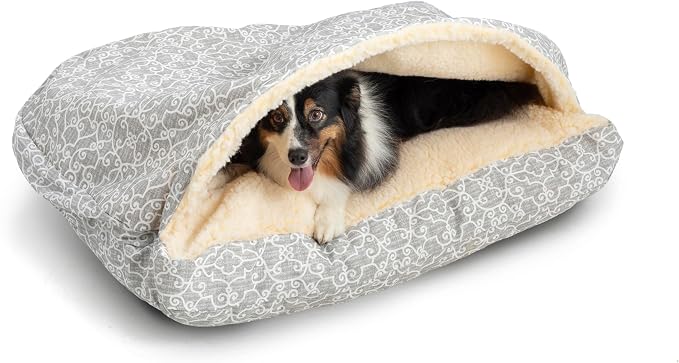 Snoozer Rectangle Cozy Cave Dog Bed - Indoor Dog Bed with Cover Cave, Covered Calming Burrow for Medium & Large Sized Pets with Blanket Attached, Enclosed, Washable Cover - Large, Ramey Gray