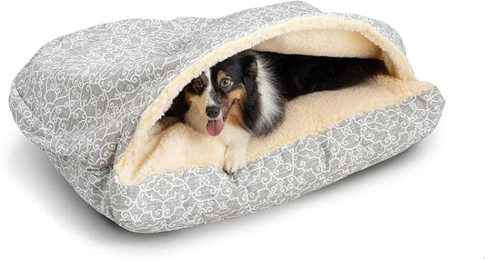Snoozer Rectangle Cozy Cave Dog Bed - Indoor Dog Bed with Cover Cave, Covered Calming Burrow for Small & Medium Sized Pets with Blanket Attached, Enclosed, Washable Cover - Medium, Ramey Gray