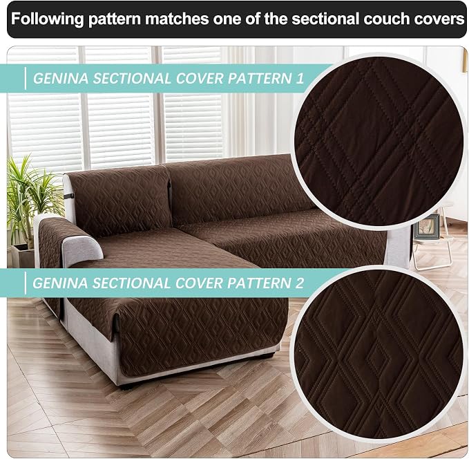 Genina Sectional Couch Covers for Dogs L Shaped Sofa Covers Chaise Lounge Cover Reversible Couch Covers for Sectional Sofa L Shape Furniture Protectors Cover for Pets, Kids (Chocolate, X-Large)