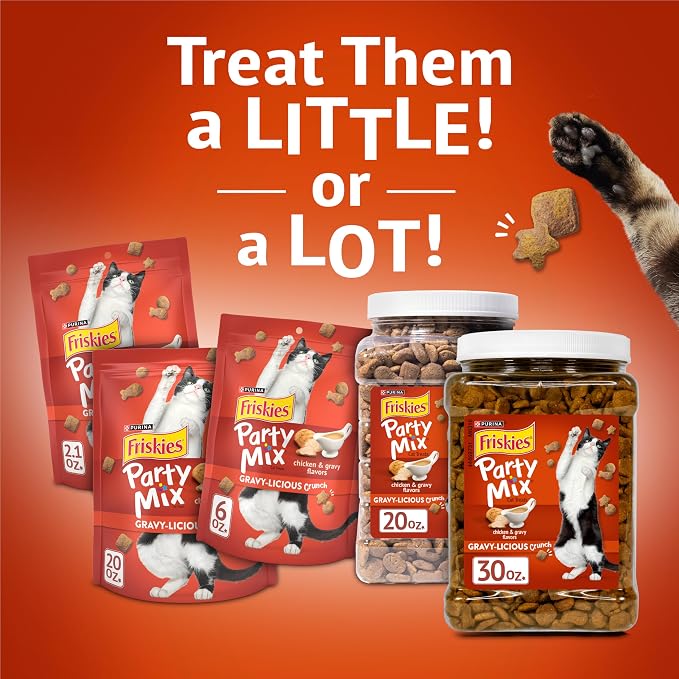 Purina Friskies Party Mix Gravy-Licious Crunch Chicken and Gravy Flavors Cat Treats - 30 oz Canister