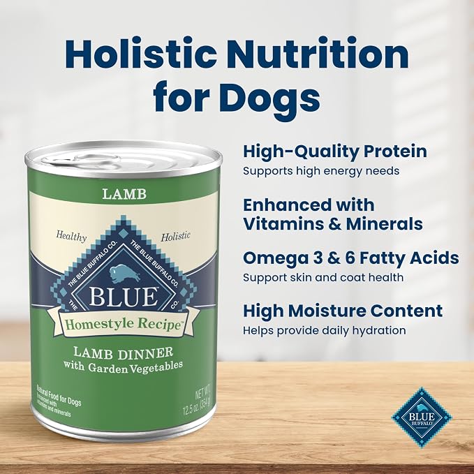 Blue Buffalo Homestyle Recipe Lamb Dinner with Garden Vegetables Natural Wet Dog Food for Adult Dogs, Paté with Natural Ingredients, Vitamins & Minerals, 12.5-oz. Can (3 Count)