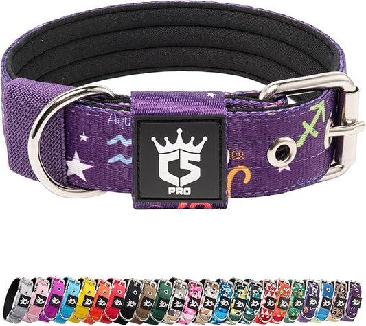 TSPRO Tactical Dog Collar 1.25 Inch Wide Thick Dog Collars with Heavy Duty Metal Buckle, Durable, Strong, Adjustable for Small Dogs (Constellation Purple S)