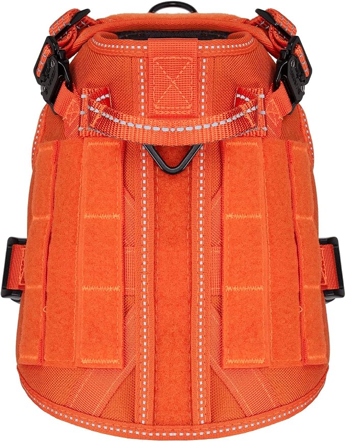 ICEFANG Tactical Dog Harness, Small Size,2X Metal Buckle,Working Dog MOLLE Vest with Handle,No Pulling Front Leash Clip,Hook and Loop Panel (Orange,S (Pack of 1))