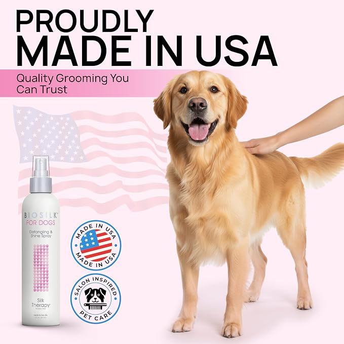 BioSilk for Dogs Silk Therapy Detangling and Shine Protecting Spray, pH Balanced Leave-in Mist with Silk and Vitamins for Dematting, Paraben-Free, All Coats and Breeds, 8 Fl Oz - 2 Pack