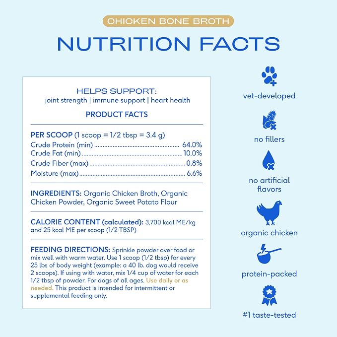 Native Pet Bone Broth for Dogs and Cats - Chicken Bone Broth Powder Dog Food Toppers for Picky Eaters - Provides Extra Nutrition for Joint Strength, Immune Support & Heart Health - 48 Scoops