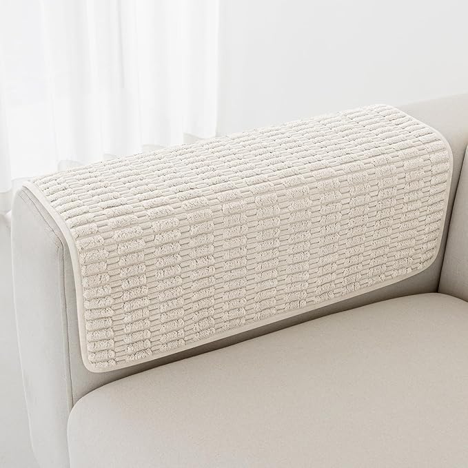 Foxdecor Couch Arm Covers Sofa Arm Cover, Arm Chair Covers Set of 2, Non-Slip Chair Arm Covers, Arm Rest Cover for Sofa, Armchair Slipcovers Couch Protector (Cream White 20x20 inch)