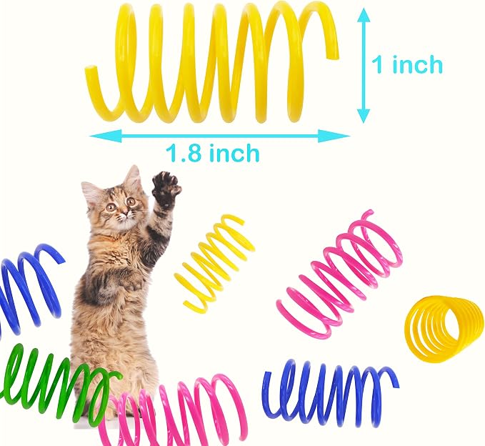 Cat Spring Toys 40 Packs Colorful Plastic Spring Coils Attract Cats to Swat, Bite, Cat Toys for Indoor Cats for All Breeds