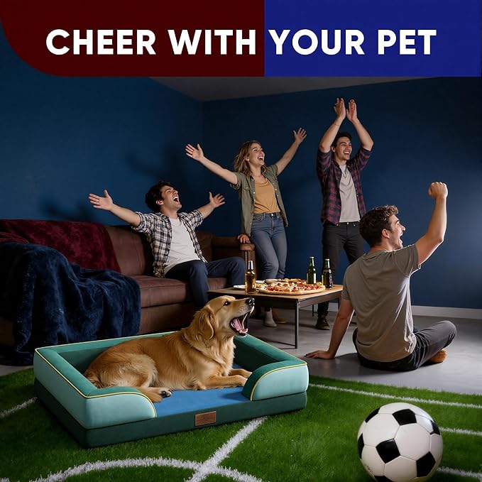 Comfort Expression Orthopedic Dog Bed for Extra Large Dogs 42x30 Inch, Waterproof Egg Crate Foam XL Pet Bed with Bolsters, Dog Couch with Washable Cover & Non-Slip Bottom, Seattle