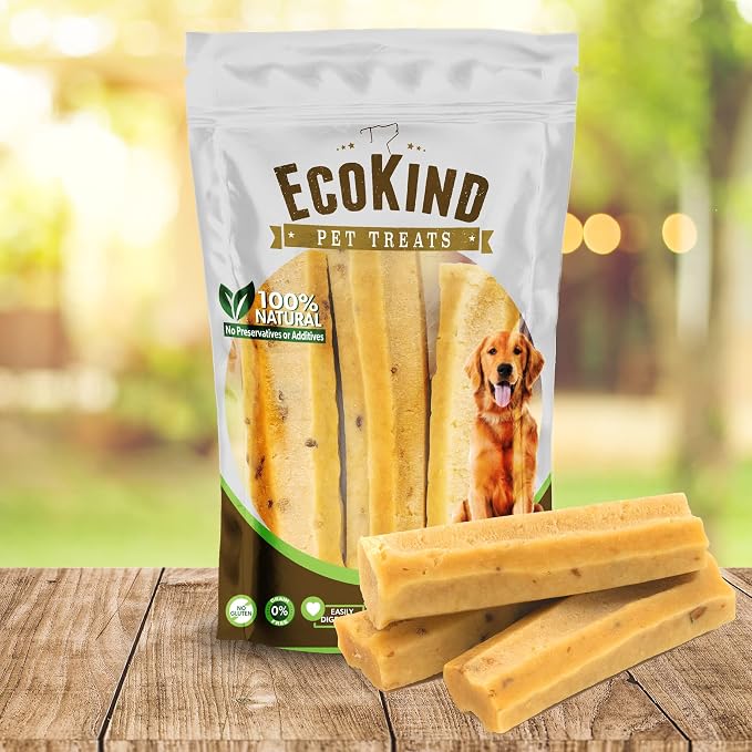 EcoKind Yak Cheese Himalayan Dog Chews, Yak Chews for Large Dogs, Long Lasting Bone for Aggressive Chewers, Only 4 Ingredients, Natural High Protein Dog Treats, No Additives, Bacon, Large - 3 Chews