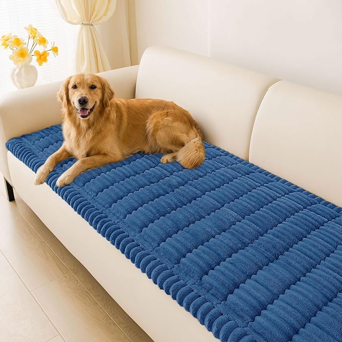 hyha Couch Cover for Dogs Washable, Non Slip Thick Flannel Sofa Protector, Pet Friendly Plush Furniture Cover for Sectional Sofa & Loveseat (Navy Blue, 27.6" x 59")