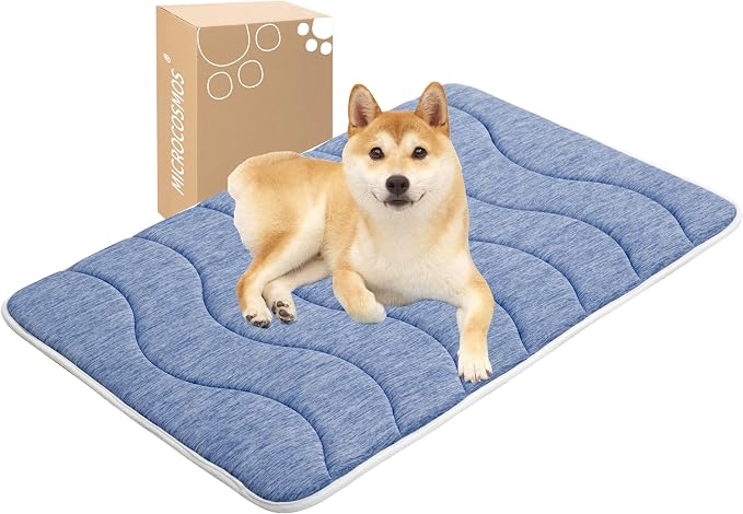 MICROCOSMOS 0.8" Thick Cooling Dog Foam Pad & Summer Pet Sleeping Mat, Machine Washable, Materials Safe, Portable Flat Pet Bed for Dogs.(Navy Blue, 36" x 23")
