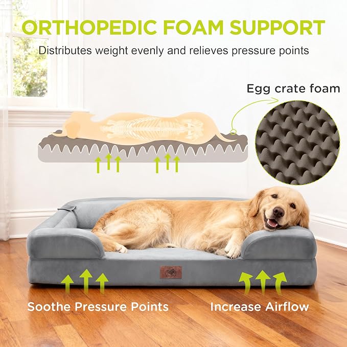 Orthopedic Dog Bed for Medium Large Size Dogs,Washable Removable Bolster with Memory Foam Pet Couch Sofa Cover,30 x 20