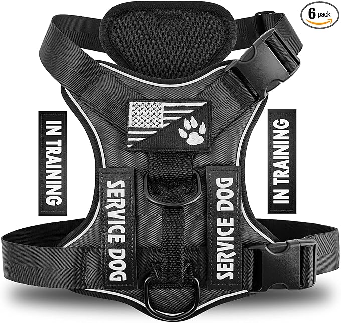 Service Dog Harness, Reflective Dog Vest Harness with 5 PCS Patches, Adjustable Soft Oxford Pet Harness, Inner Layer Mesh, Easy to Control for Dogs