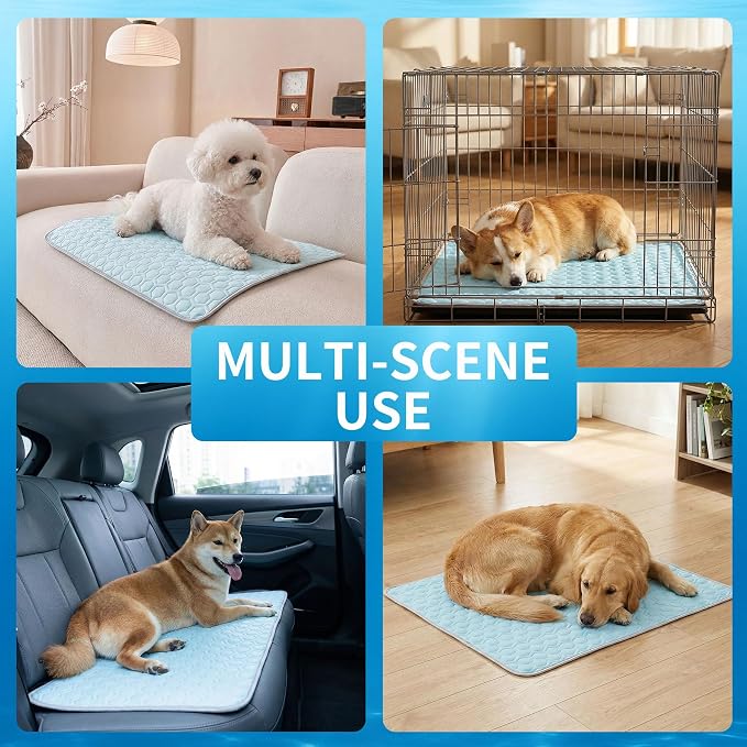 HAOMAIJIA Pet Cooling Mat for Dogs Thick Soft Washable Dog Cooling Mat Indoor Upgrade Waterproof Non-Slip Self Cooling Pad for Dog and Cat (Sky Blue, 19'' x 30'' Medium)