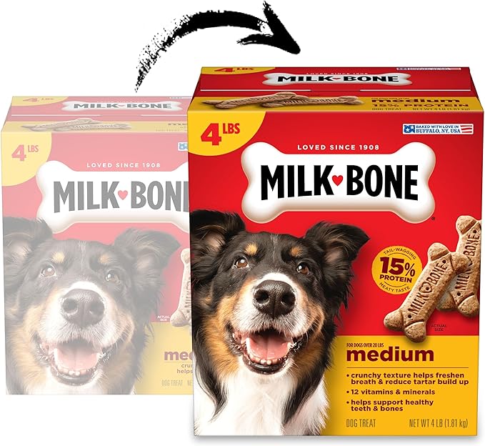 Milk-Bone Crunchy Medium Dog Treats, 4 Lb. Box, Original Beef Flavor