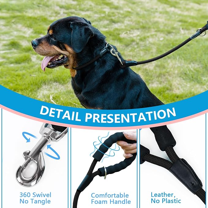 Dog Leash, Braided Rope Traction – Walking Training Lead for Medium/Large Dogs ((1/2") x 2FT, Black)