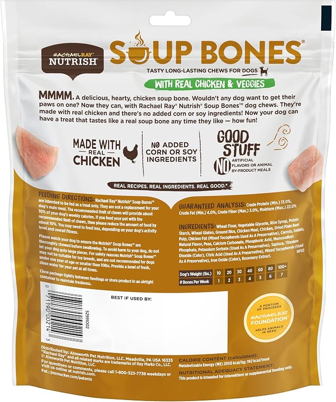 Nutrish Soup Bones Premium Dog Chews with Real Chicken and Veggies, 11 Chews, Packaging May Vary (Rachael Ray) (Pack of 2)