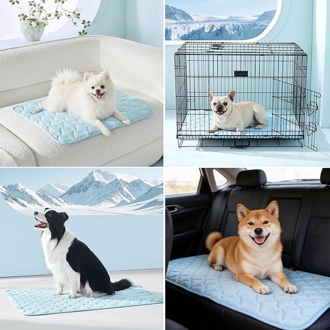 GASUR Cooling Mat for Extra Large Dogs, Q-Max>0.5 Instant Temp Drop Dog Cooling Mats, Cooling Pad for Dog-Summer Indoor Outdoor Travel Use, Snag Resistant，Machine Washable& Anti-Slip,44"X32" Blue