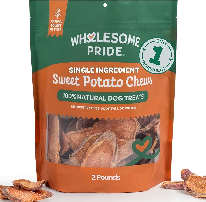 Wholesome Pride Healthy Sweet Potato Chews – Sensitive Stomach Dog Treats, No Preservatives, Single-Ingredient, No Grain, 32 oz
