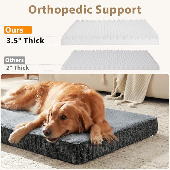 JOEJOY Orthopedic Dog Bed for Large Dogs, Washable Dog Crate Bed Large Sized with Removable Cover, Egg Memory Foam Big Pet Beds, Light Grey, 35"x22"