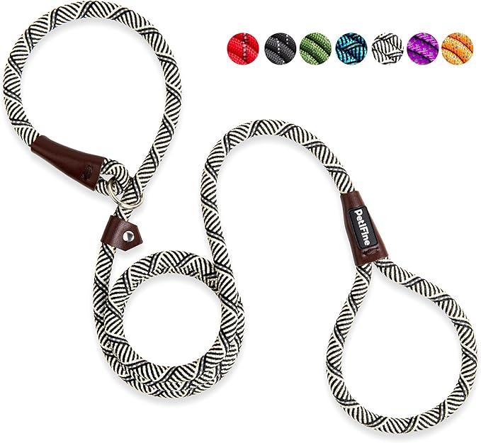 PetiFine Slip Lead Dog Leash,6FT x 1/2" Reflective Durable Dog Training Lead, Heavy Duty Adjustable Nylon Dog Rope Slip Leash for Small Medium Large Dogs (Grey)