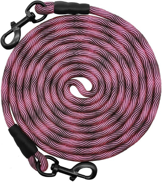 BTINESFUL 8ft/12ft/20ft/30ft/50ft/75ft Dog Tie-Out Long Tether Rope Leash, Outdoor Dog Lead for Yard- Large Medium Dogs Training, Playing, Camping, Backyard (20 Foot, Pink Black)