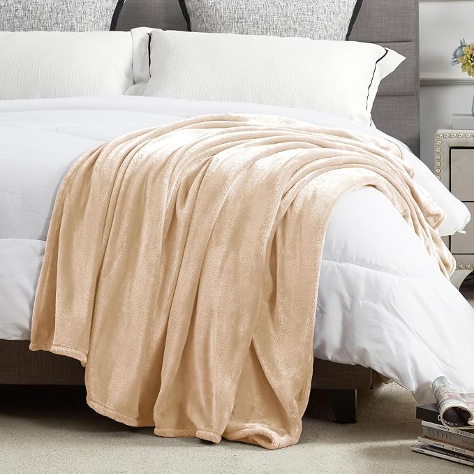 DREAMNINE Oversized Soft Fuzzy Fleece Throw Blanket Twin Size 60" x 80", Decorative Large Solid Lightweight Velvet Bed Blanket,Big Cute Cozy Accent Shaggy Microfiber Flannel Blankets for Bedroom,Beige