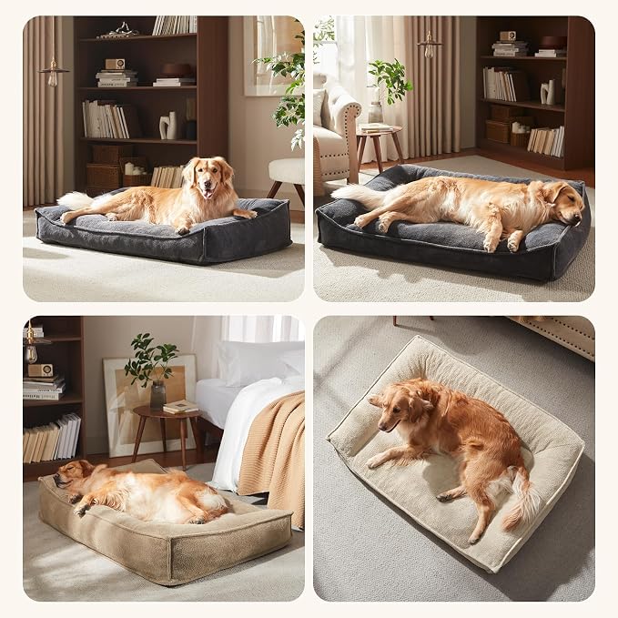 FURTIME Orthopedic Dog Beds Large Sized Dog, Extra Thick Supportive Comfort Pet Sofa, Ergonomic Slant Dog Couch Bed with Removable Washable Cover, Ultra Soft Surface & Non-Slip Bottom, Grey, 38"
