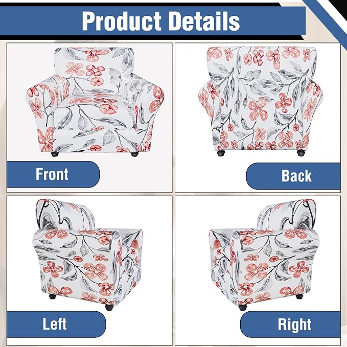 Stretch Couch Covers, Floral Printed Sofa Covers,2 Piece Armchair Slipcover with Separate Sect Cover,Washable Sofa Slipcover, Pet Friendly Furniture Protector Fit for Home (Armchair,Red Flower)