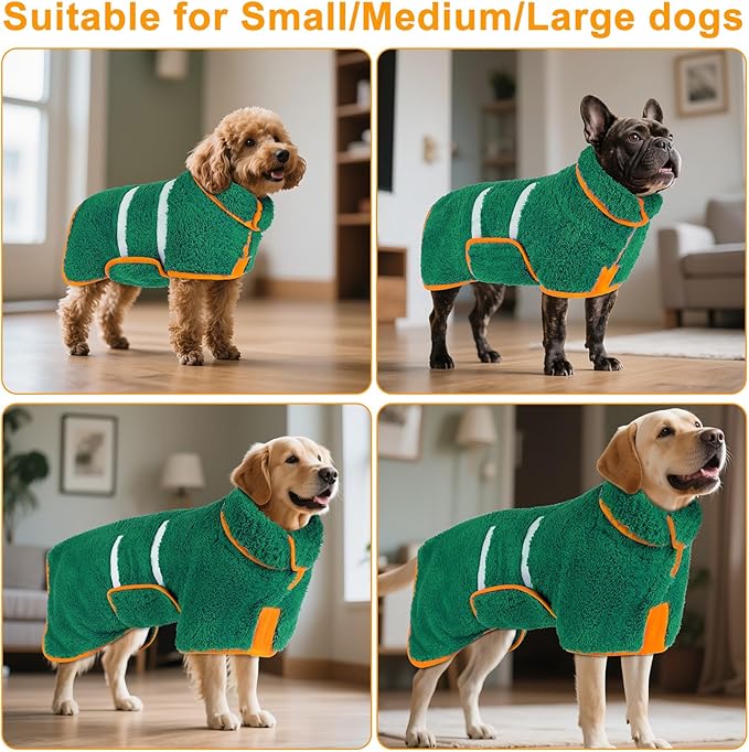 Bienbee Dog Bathrobe, Quick Drying Super Absorbent Pet Robes for Small Medium Large Dogs, Drying Coat for After Bath & Swim, Warm & Cozy Dogs Towels, Dog Puppy Bath Supplies, Green S