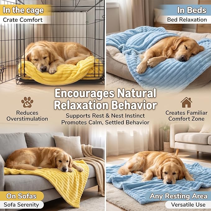 Emotional Support Blanket for Dogs, Yellow Blanket for Dog, Washable High Visibility Dog Blankets, for Help Reduce Pet Separation Anxiety (Yellow-S, 2Pcs)