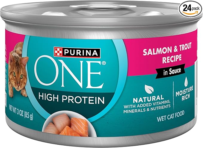 Purina ONE Natural, High Protein Cat Food, Salmon and Trout Recipe in Sauce - (Pack of 24) 3 oz. Pull-Top Cans