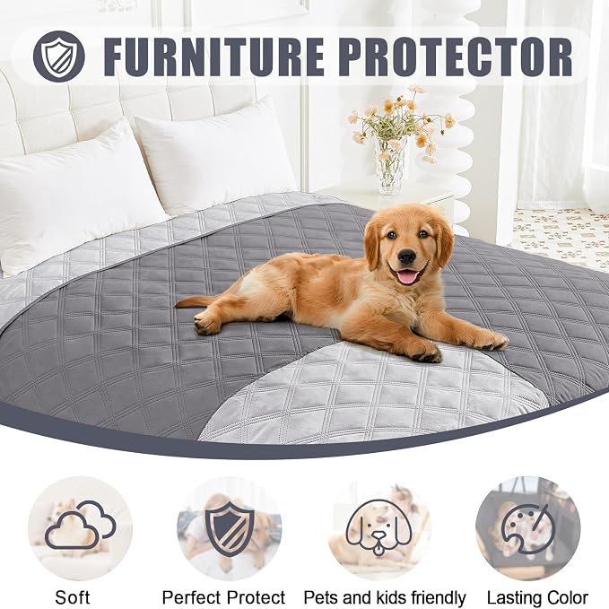 Smiry Waterproof Dog Bed Cover Blanket 68x82, Soft Reversible Pet Blanket, Washable Leakproof Cats Dogs Couch Cover for Sofa, Couch, Furniture, Grey/Light Grey