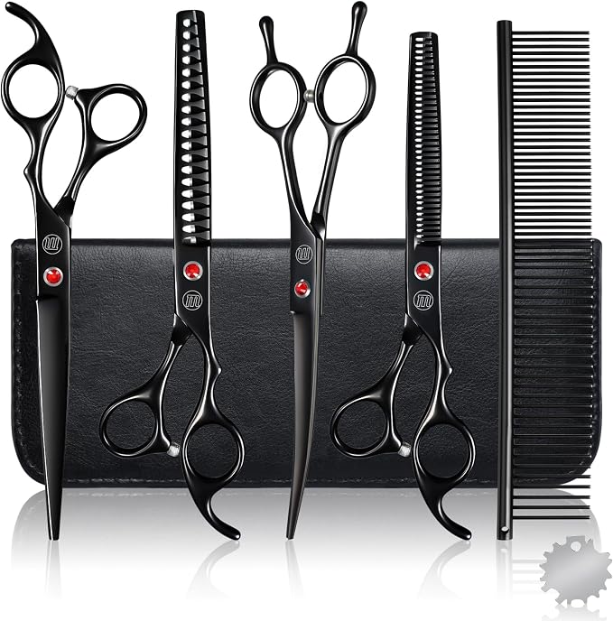 Professional Dog Grooming Scissors Set, 7 Inch/8 Inch Pet Grooming Scissors Chunkers Shears for Dog, Curved Dog Grooming Scissors, Thinning Shears for Dog with Grooming Comb