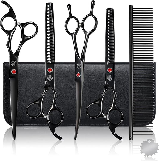 Professional Dog Grooming Scissors Set, 7 Inch/8 Inch Pet Grooming Scissors Chunkers Shears for Dog, Curved Dog Grooming Scissors, Thinning Shears for Dog with Grooming Comb