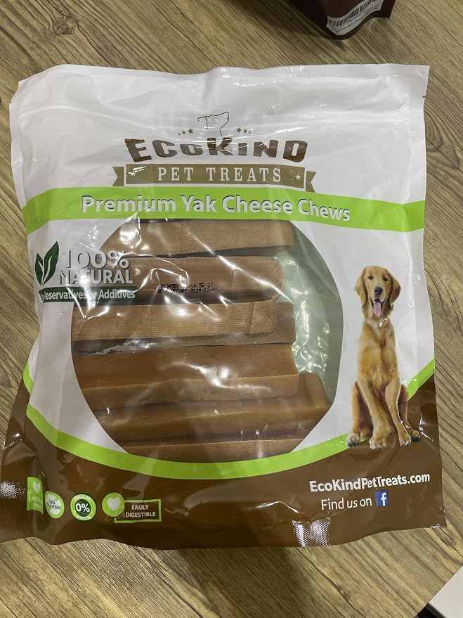 EcoKind Yak Cheese Himalayan Dog Chews, Yak Chews for Large Dogs, Long Lasting Bone for Aggressive Chewers, 3 Ingredient Natural High Protein Treats, No Additives or Lactose, Large - 12+ Chews (3 lbs)